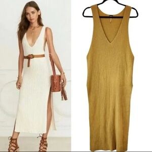Free People Yellow. EMMY RIB Knit Cotton Sleeveless SWEATER Dress Sz M